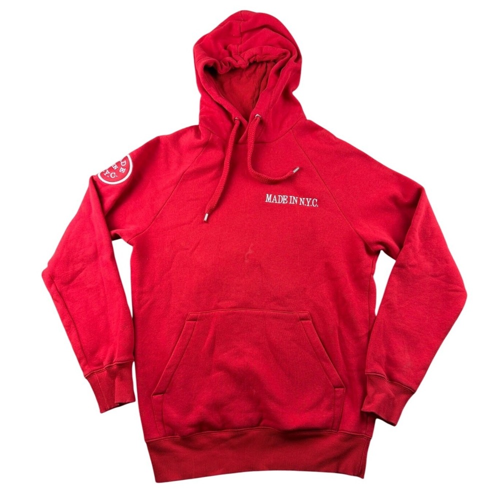 H&M MADE IN N.Y.C. Hoodie Men S Red Regular Pullover Solid College Trendy 950381